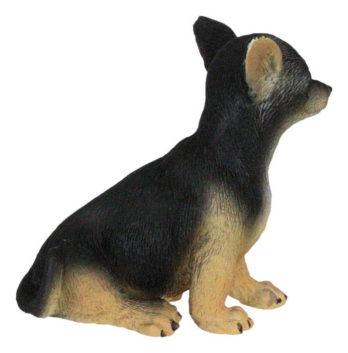 Sitting Lifelike Adorable Deer Head Black And Tan Chihuahua Puppy Dog Figurine