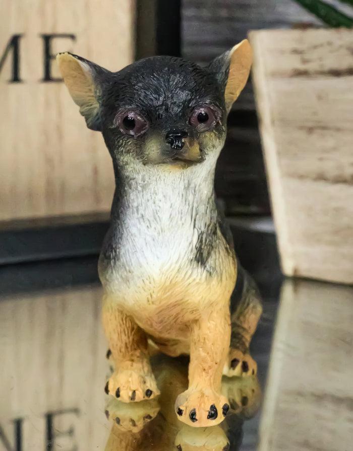Sitting Lifelike Adorable Deer Head Black And Tan Chihuahua Puppy Dog Figurine