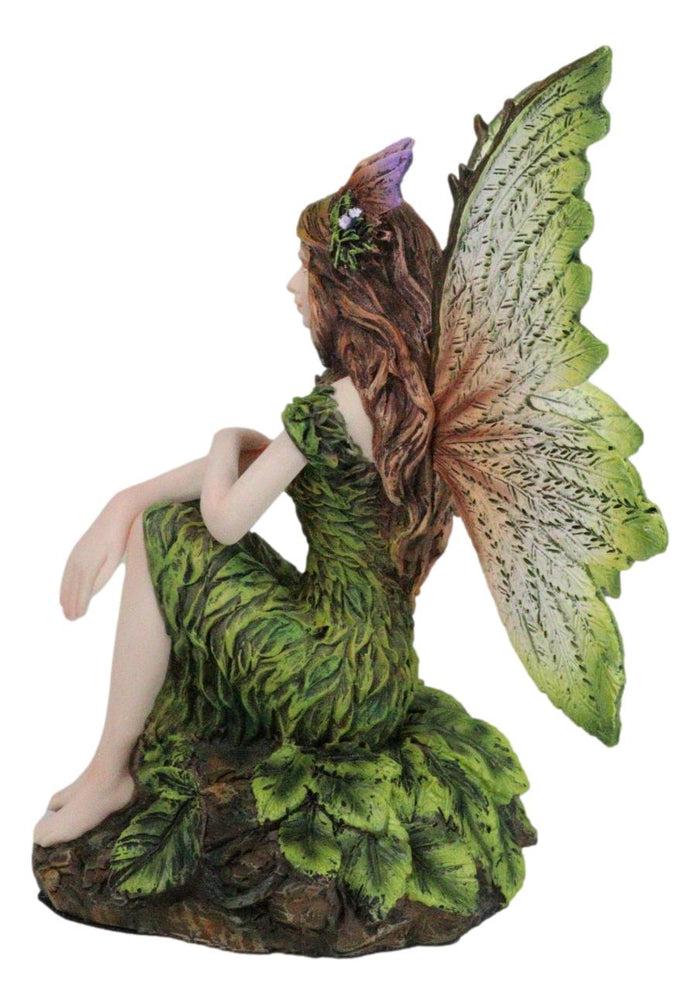 Sitting Pretty Tribal Elf Pixie Earth Fairy In Green Foliage Dress Figurine