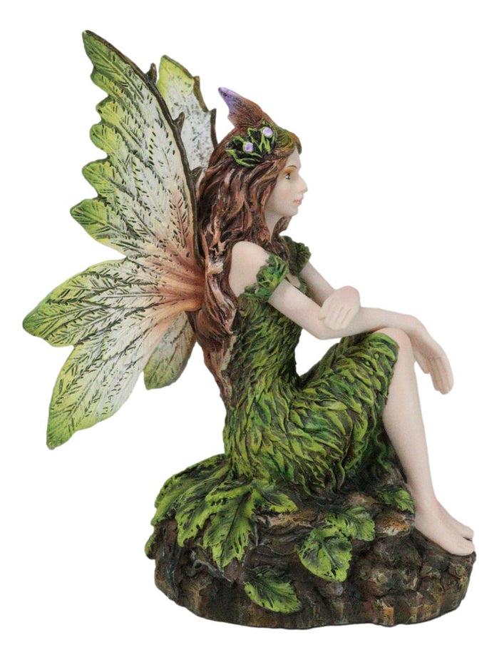 Sitting Pretty Tribal Elf Pixie Earth Fairy In Green Foliage Dress Figurine
