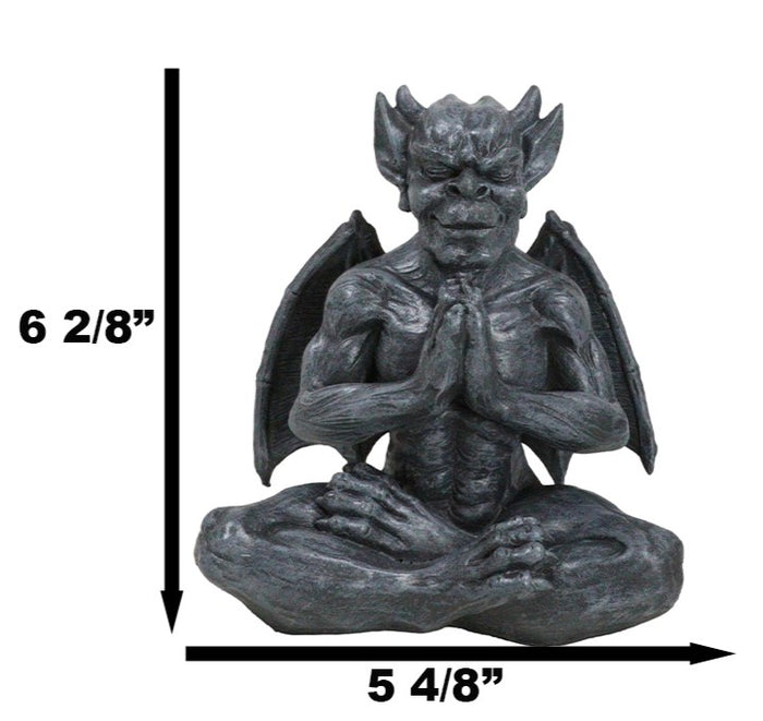 Sitting Stoic Horned Gargoyle With Wings In Yoga Meditation Lotus Pose Figurine