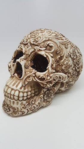 Skull Engraved With Floral Patterns Collectible Desktop Figurine Gift 6 Inch