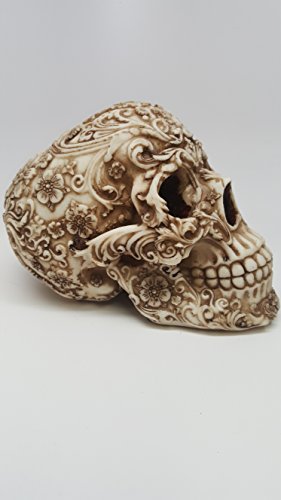Skull Engraved With Floral Patterns Collectible Desktop Figurine Gift 6 Inch