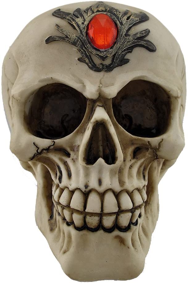 Skull With Red Jeweled Headpiece Statue 6"L Collectible Home Decor