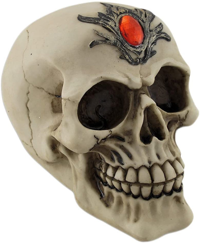 Skull with Red Jeweled Headpiece Statue 6"L Collectible Home Decor