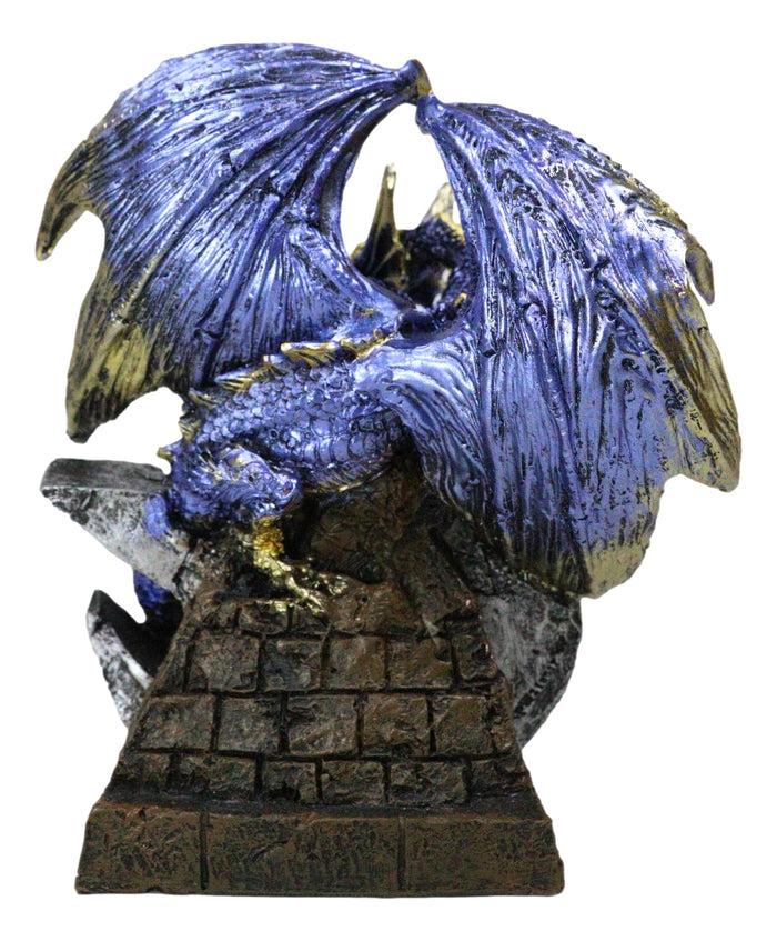 Sky Behemoth Blue And Gold Dragon Guarding Crescent Moon Pentagram Star Figurine