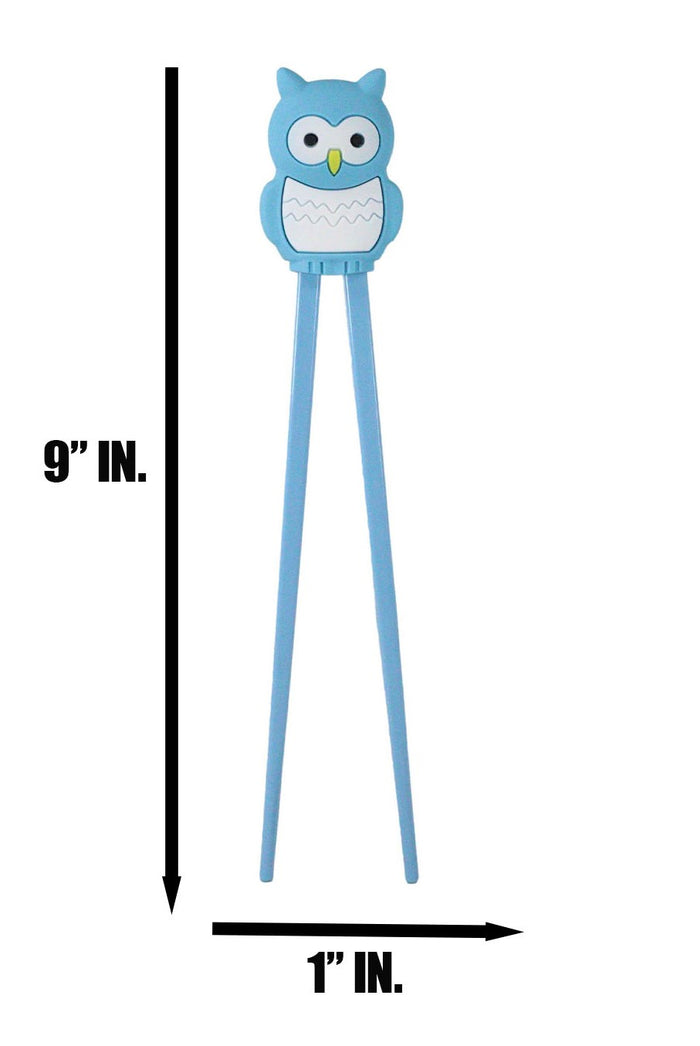 Sky Blue Night Owl Reusable Training Chopsticks Set With Silicone Helper Hinge