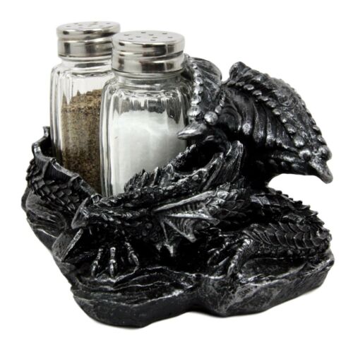 Sleeping Dragon Glass Salt And Pepper Shaker Set With Decorative Holder Display