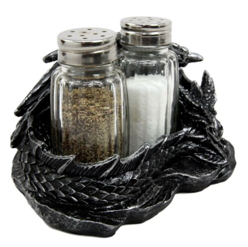 Sleeping Dragon Glass Salt And Pepper Shaker Set With Decorative Holder Display
