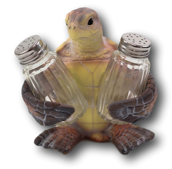 Slowly Seasoned Nautical Ocean Sea Turtle Salt Pepper Shakers Holder Figurine