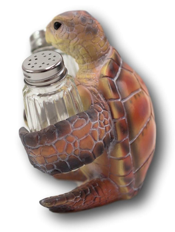 Slowly Seasoned Nautical Ocean Sea Turtle Salt Pepper Shakers Holder Figurine