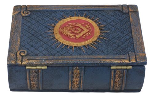 Small Blue Masonic Secret Book Box Freemasonry Square And Compasses Stonemasons