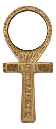 Small Crux Ansata Egyptian Golden Ankh Djed Hand Mirror Figurine 8.25"H New Age