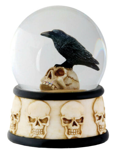 Small Gothic Day Of The Dead Edgar Allan Poe Raven On Skull Glitter Water Globe