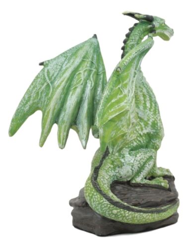 Small Green Whimsical Dragon On Volcanic Rock Statue 4"Tall Prehistoric Dinosaur