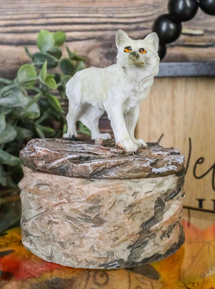 Small Moon Albino White Wolf Rounded Jewelry Box Figurine Decor Set Of 4