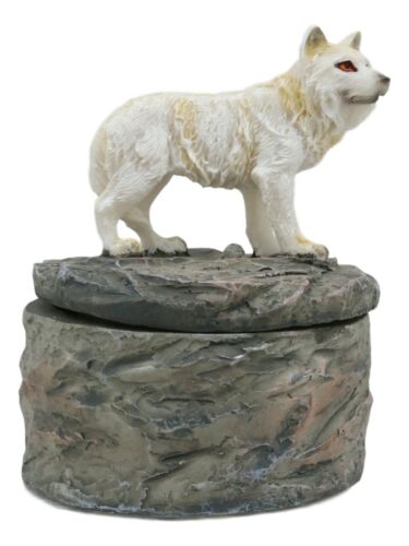 Small Moon Albino White Wolf Rounded Jewelry Box Figurine Decor Set Of 4