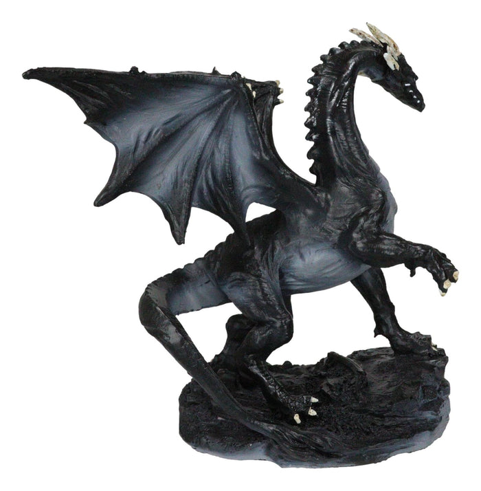 Small Mythical Fantasy Black Midnight Dragon On Volcanic Rock DecorFigurine