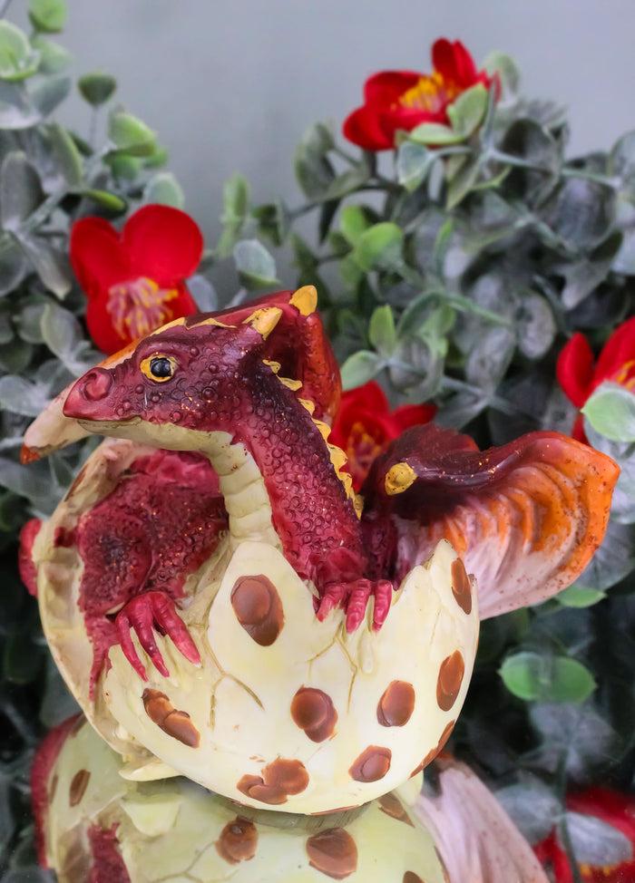 Small Sparkly Red Lava Whimsical Dragon Baby Emerging From Spotted Egg Figurine