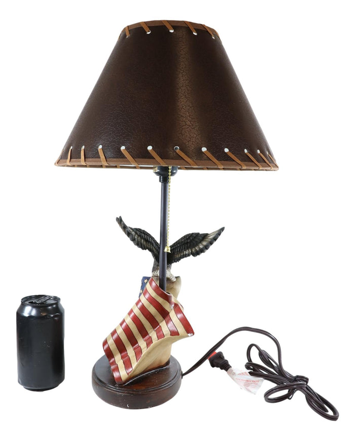 Soaring Bald Eagle With American Flag Memorial Table Lamp Figurine 19" Tall