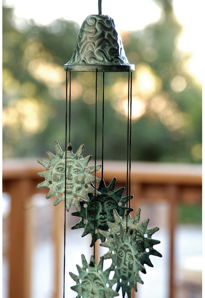 Solar Celestial Radiant Sun Brass Resonant Wind Chime Patio Garden Decor