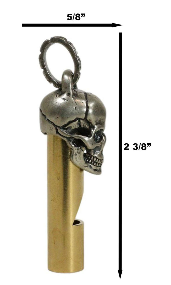 Solid Brass And Steel Ghost Skull Head Death Whistle With Key Chain Ring