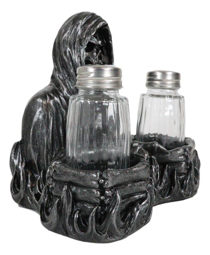 Soul Garnish Sitting Grim Reaper Skeleton Salt And Pepper Shakers Holder Set