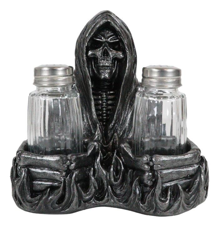 Soul Garnish Sitting Grim Reaper Skeleton Salt And Pepper Shakers Holder Set