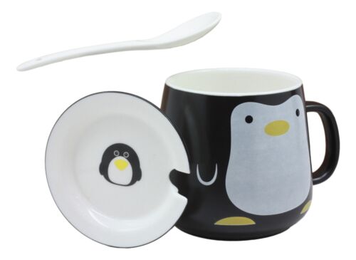 South Pole Aquatic Penguin Ceramic Coffee Tea Mug Drink Cup With Spoon And Lid