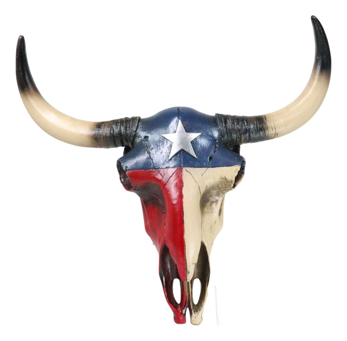 Southwest Longhorn Cow Steer Skull With Texas Lone Star State Flag Plaque Southwest Longhorn Cow Steer Skull With Texas Lone Star State Flag Plaque