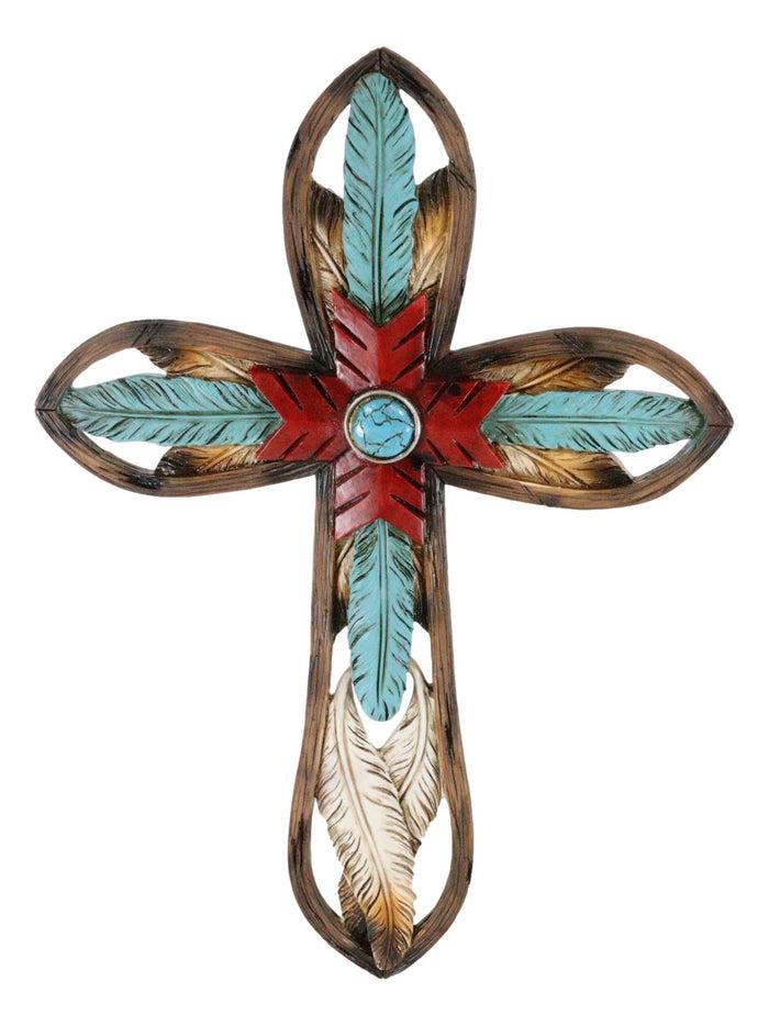 Southwest Native Indian Dreamcatcher Eagle Feathers Turquoise Rock Wall Cross