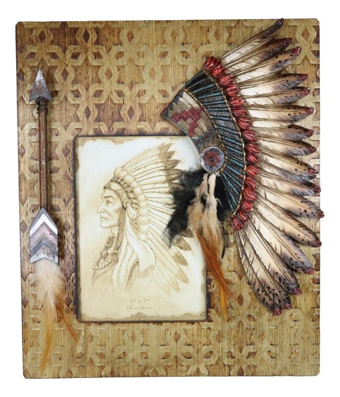 Southwest Native Tribal Indian Headdress With Feathers Arrow 5"X7" Picture Frame