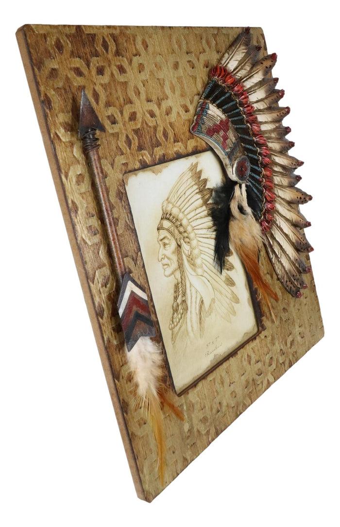 Southwest Native Tribal Indian Headdress With Feathers Arrow 5"X7" Picture Frame