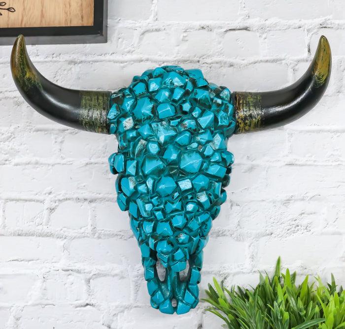 Southwest Steer Bison Bull Cow Skull With Mosaic Turquoise Rocks Wall Decor Southwest Steer Bison Bull Cow Skull With Mosaic Turquoise Rocks Wall Decor