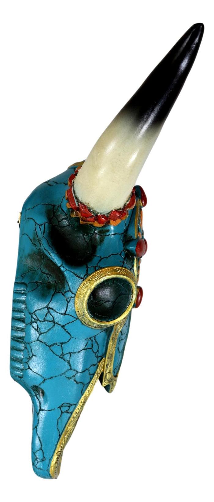 Southwest Steer Bison Cow Aztec Sun Gold And Turquoise Mosaic Skull Wall Decor