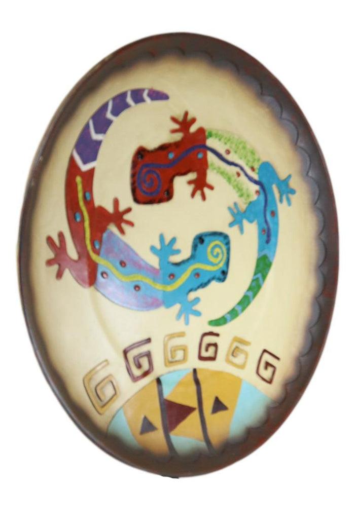 Southwestern Boho Chic Gecko Lizards With Mayan Vector Large Wall Plate Decor