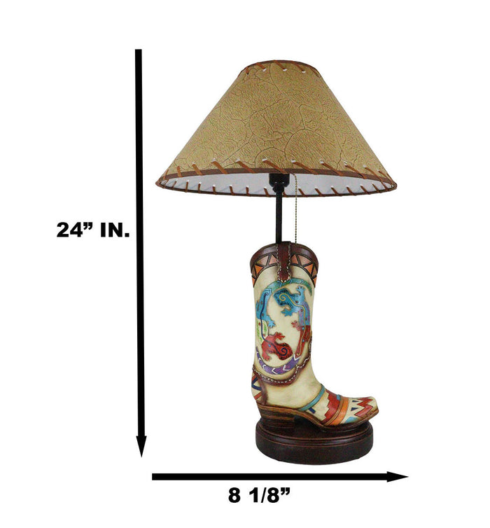Southwestern Boho Chic Indian Two Gecko Lizards Cowboy Cowgirl Boots Table Lamp