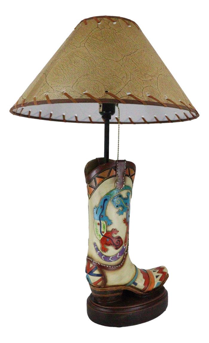 Southwestern Boho Chic Indian Two Gecko Lizards Cowboy Cowgirl Boots Table Lamp