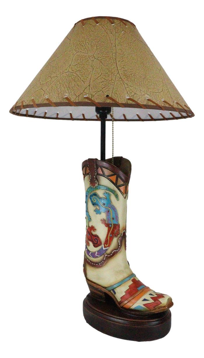 Southwestern Boho Chic Indian Two Gecko Lizards Cowboy Cowgirl Boots Table Lamp