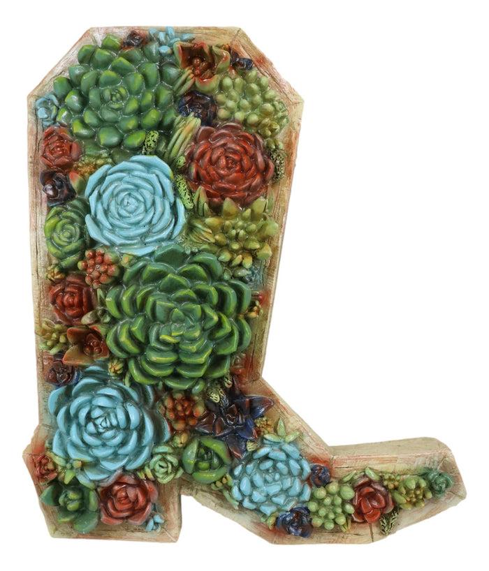 Southwestern Desert Cactus Succulent Flowers Cowboy Boot Wall Plaque Decor Art