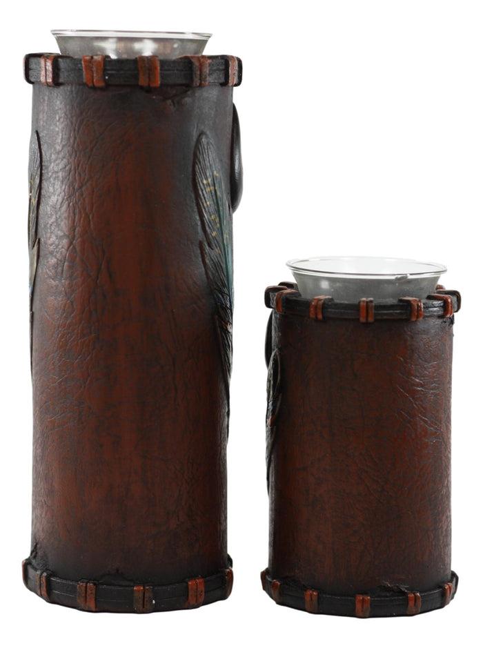 Southwestern Dreamcatcher Feathers And Bison Skull Votive Candle Holders Set