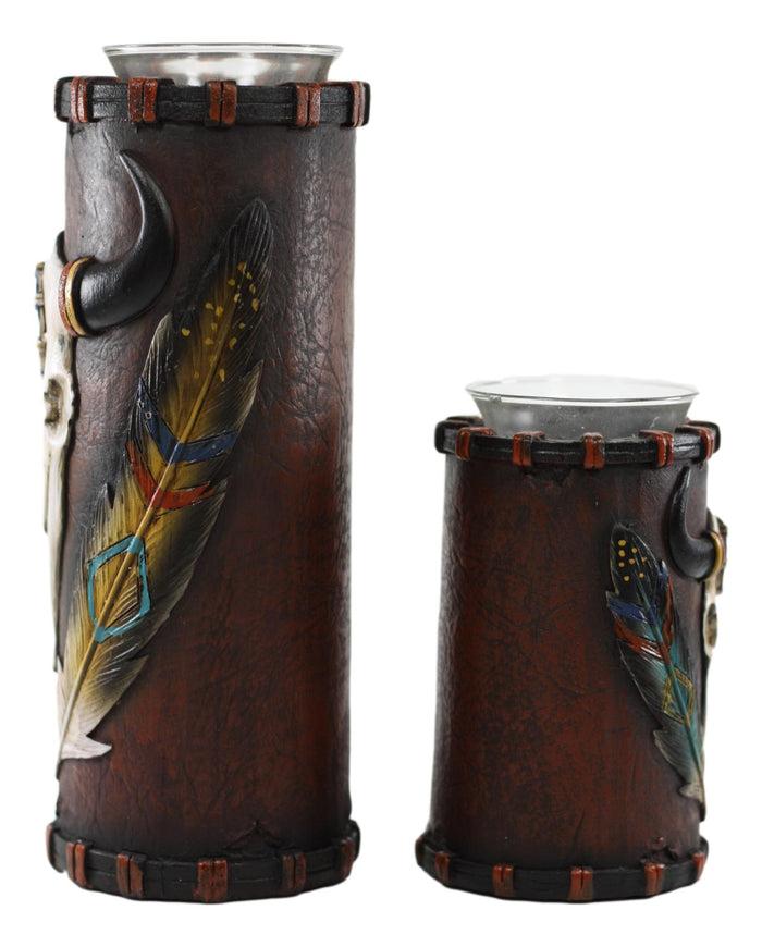 Southwestern Dreamcatcher Feathers And Bison Skull Votive Candle Holders Set