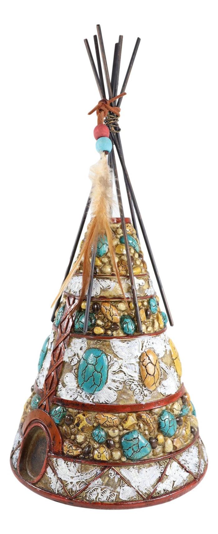 Southwestern Dreamcatcher Feathers Turquoise Rocks Indian Teepee Hut Figurine