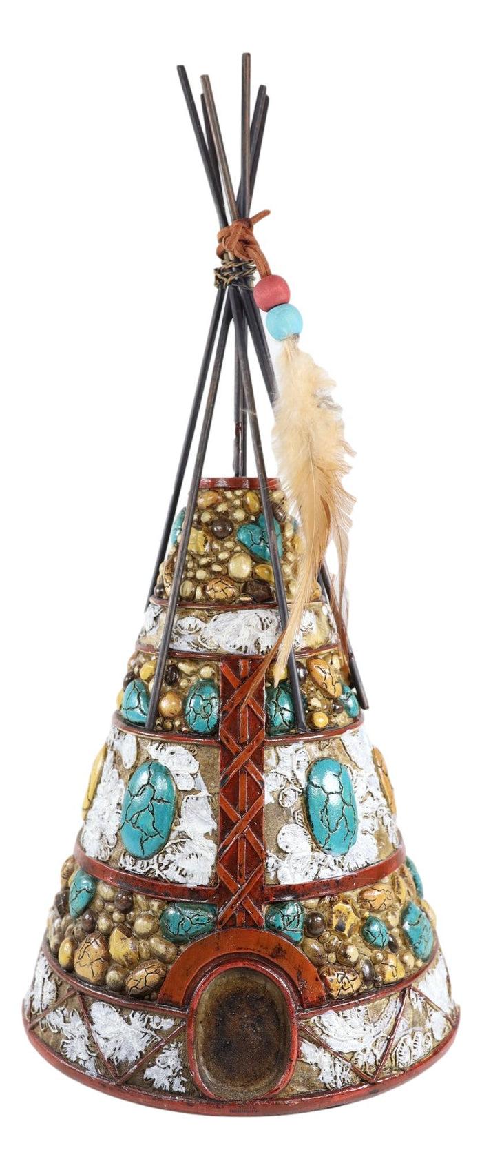 Southwestern Dreamcatcher Feathers Turquoise Rocks Indian Teepee Hut Figurine