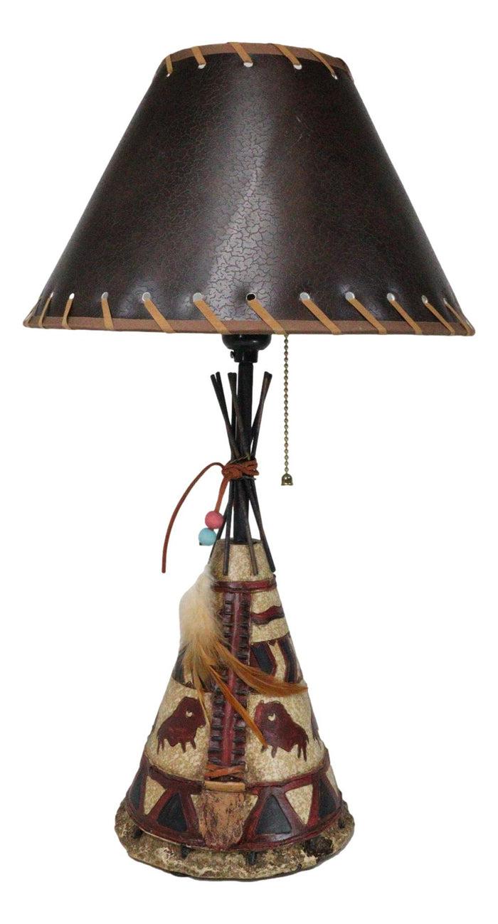 Southwestern Indian Bisons Buffalo Teepee Hut Dreamcatcher Feathers Table Lamp