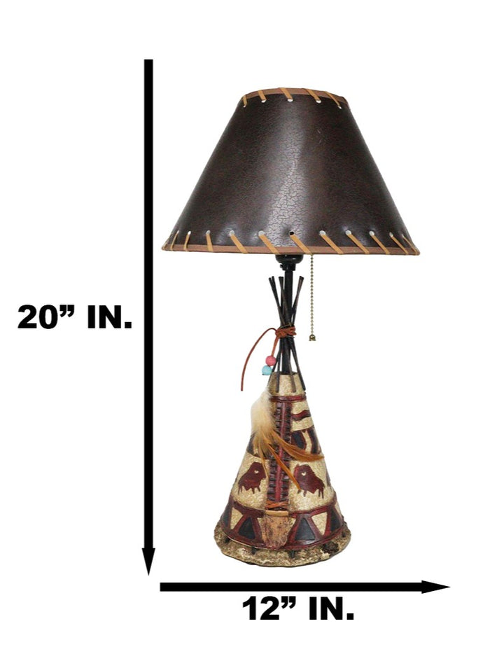 Southwestern Indian Bisons Buffalo Teepee Hut Dreamcatcher Feathers Table Lamp