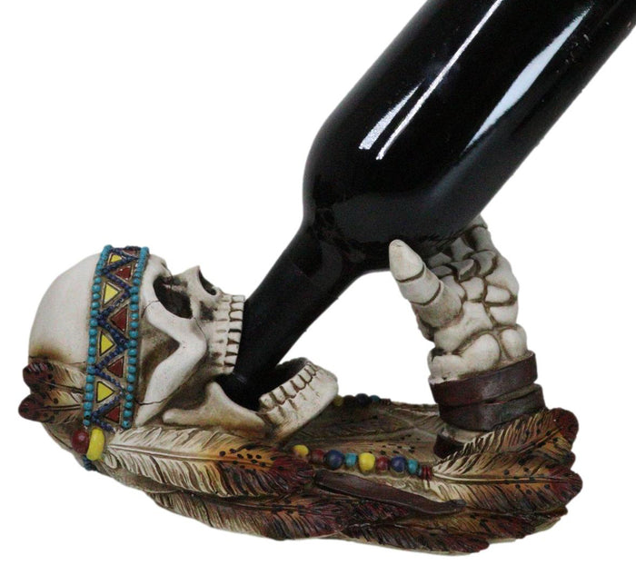 Southwestern Indian Chief Warpath Skeleton Skull Guzzling Bottle Wine Holder Southwestern Indian Chief Warpath Skeleton Skull Guzzling Bottle Wine Holder