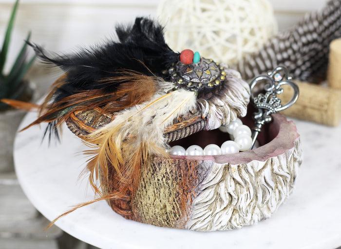 Southwestern Indian Dreamcatcher Feathers And Sun Medallion Decorative Box