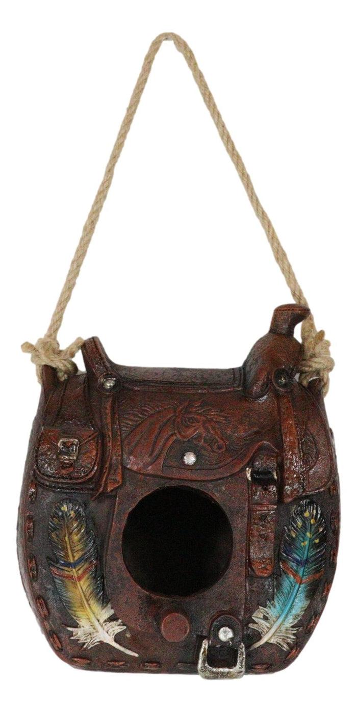 Southwestern Indian Feathers Cowboy Horse Saddle Hanging Birdhouse Bird Feeder