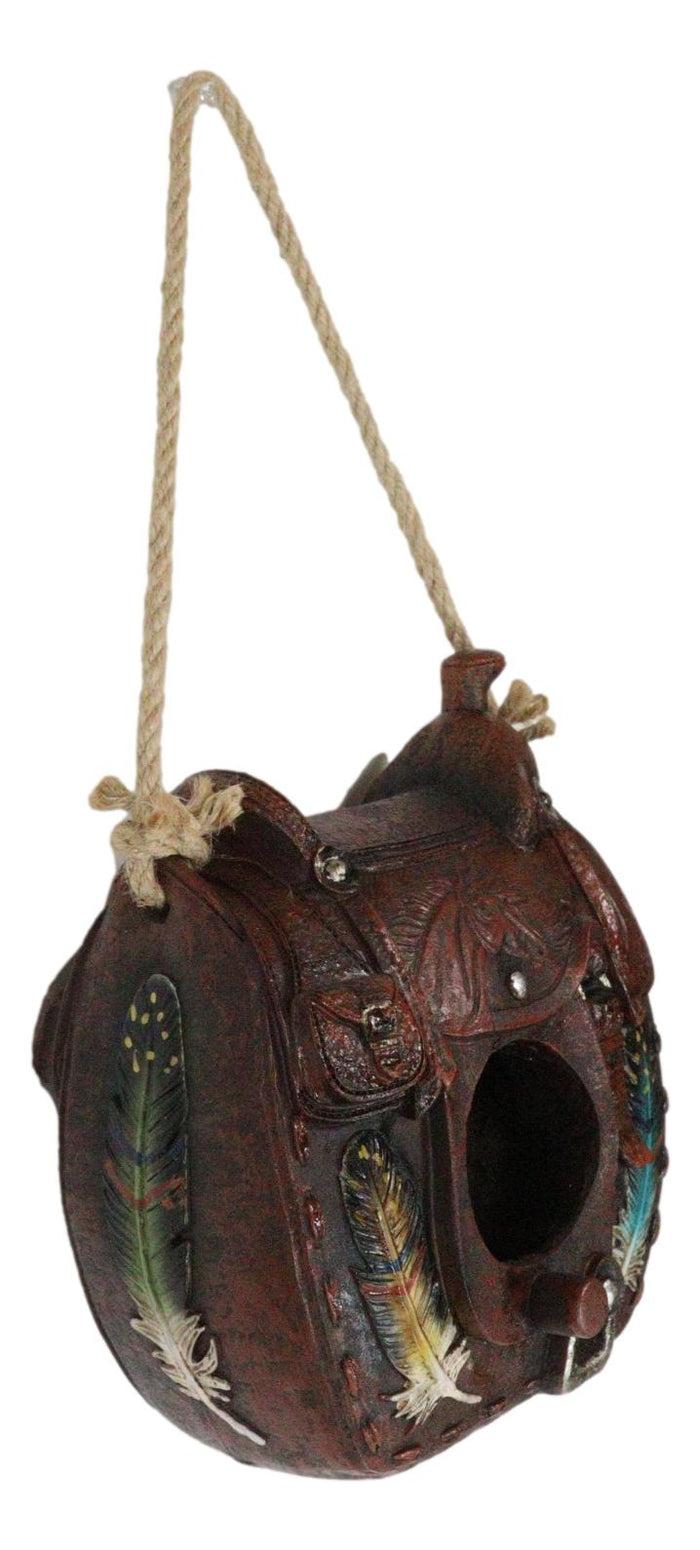 Southwestern Indian Feathers Cowboy Horse Saddle Hanging Birdhouse Bird Feeder
